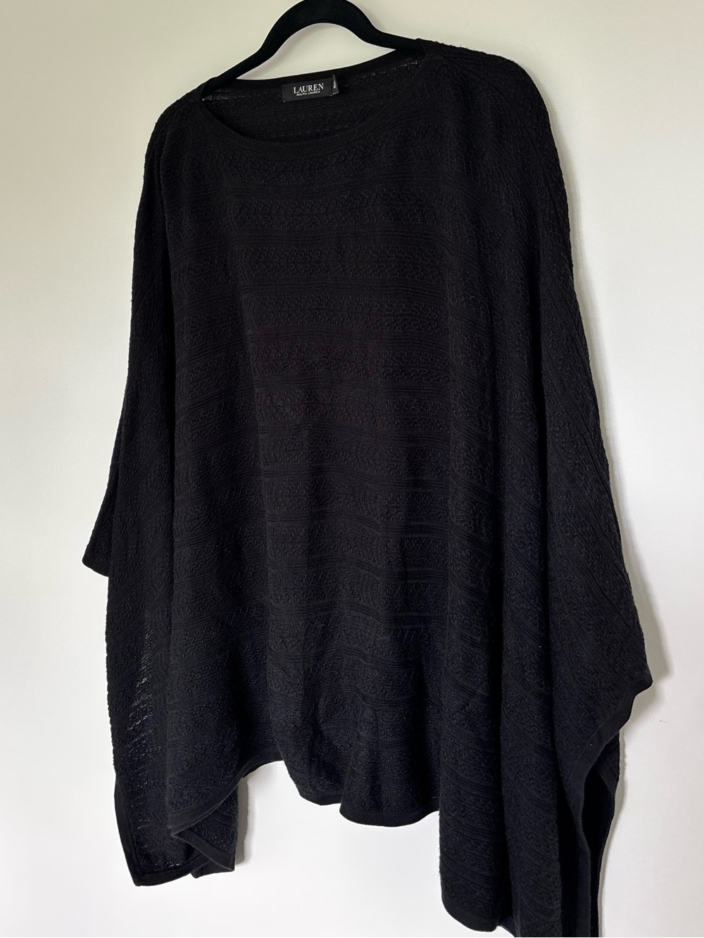 Lauren Ralph Lauren Black Textured Knit Poncho Shawl - Women’s size L/XL